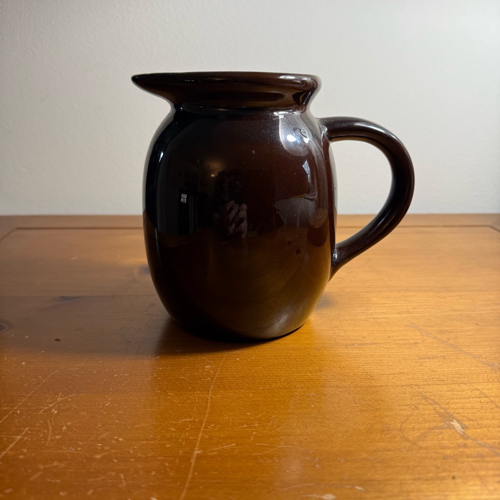 Vintage Dark Brown Art Pottery Ceramic Farmhouse Pitcher